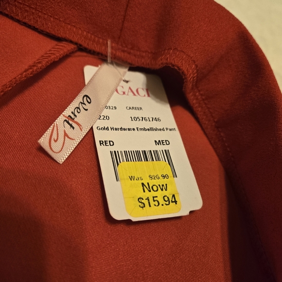 Bright Red High Waisted Work Pants with Gold Hardware A'gaci  NWT - Picture 7 of 7